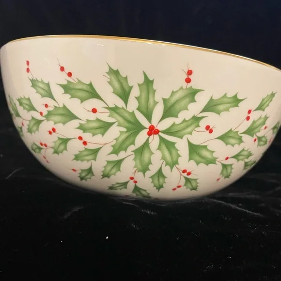 Lenox Holiday Sentiment Bowl - Green and Red Design - Picture 2 of 7